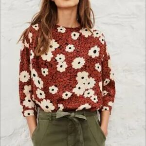 ba&sh Red and Cream Floral Long Sleeve Top Large Ba&Sh Top Anthropologie